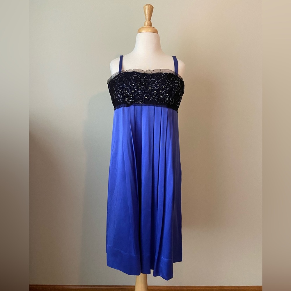 blue and black with beaded detail mini dress